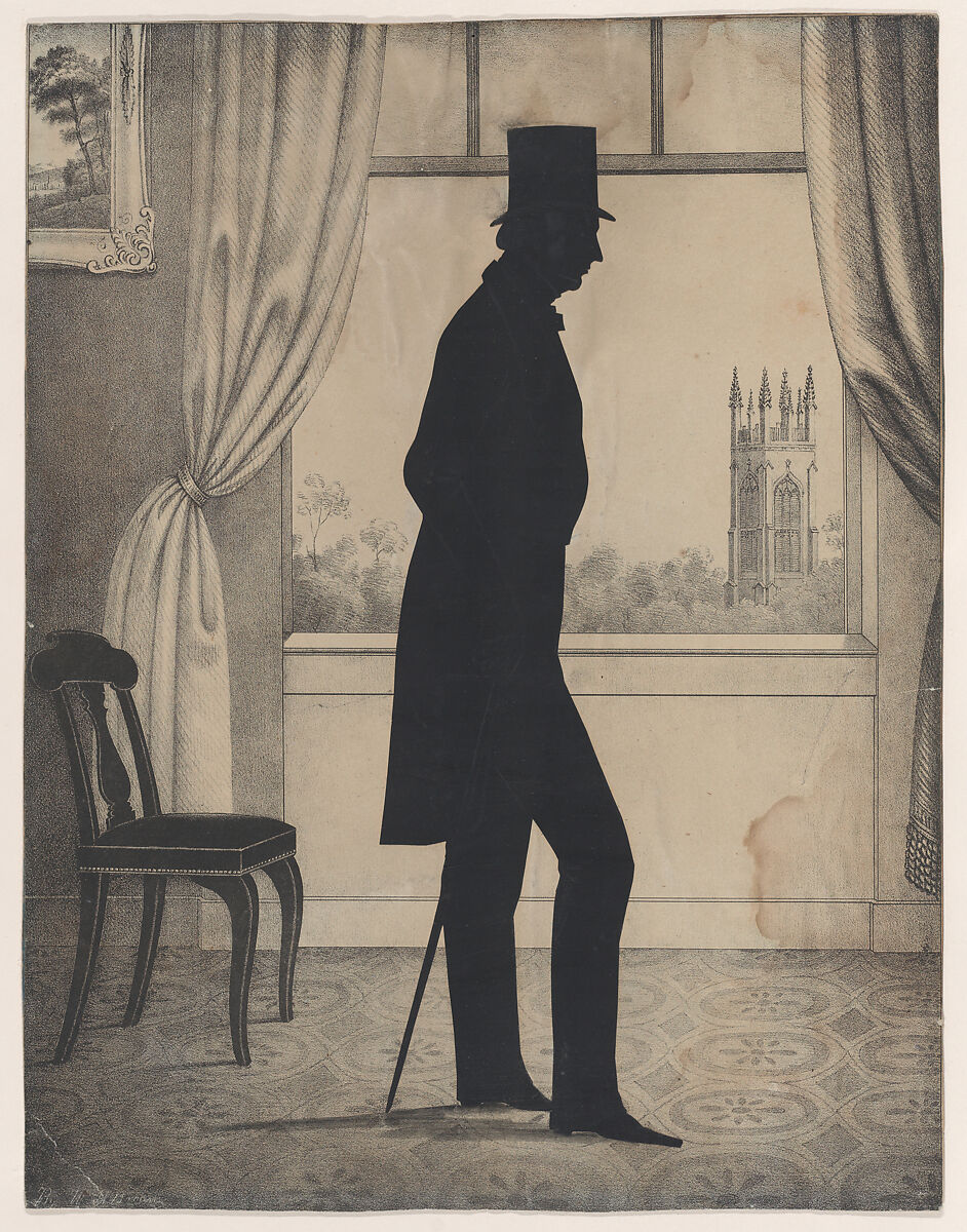 Silhouette of Nathaniel Babson of Gloucester, Massachusetts, William Henry Brown (American, Charleston, South Carolina 1808–1883 Charleston, South Carolina), Cut paper against a lithographic background 