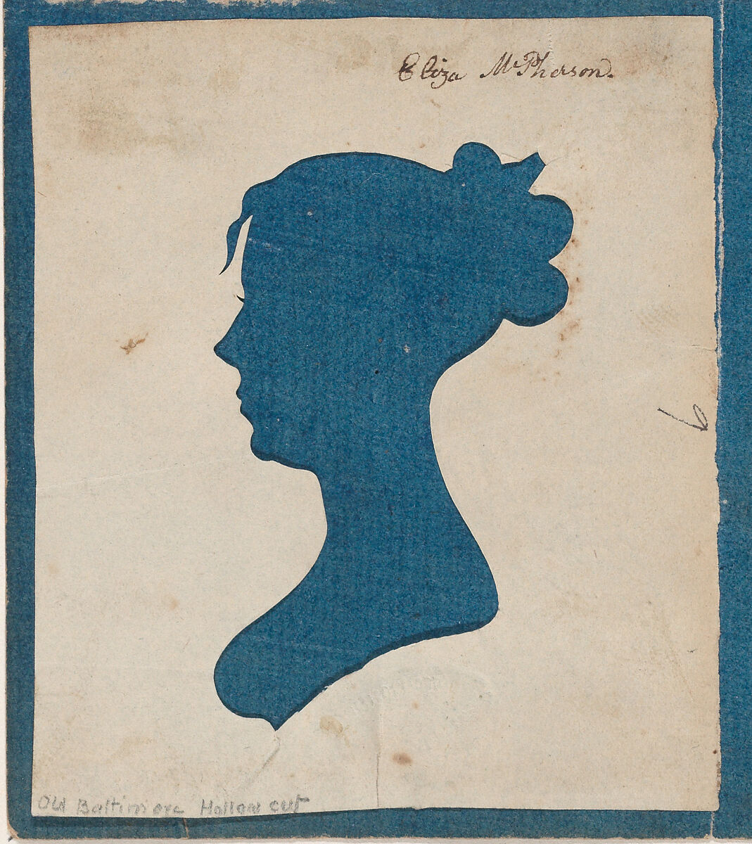 Silhouette of Eliza McPherson, W. Bruff (American, active Baltimore, Maryland, 19th century), Hollow cut paper 