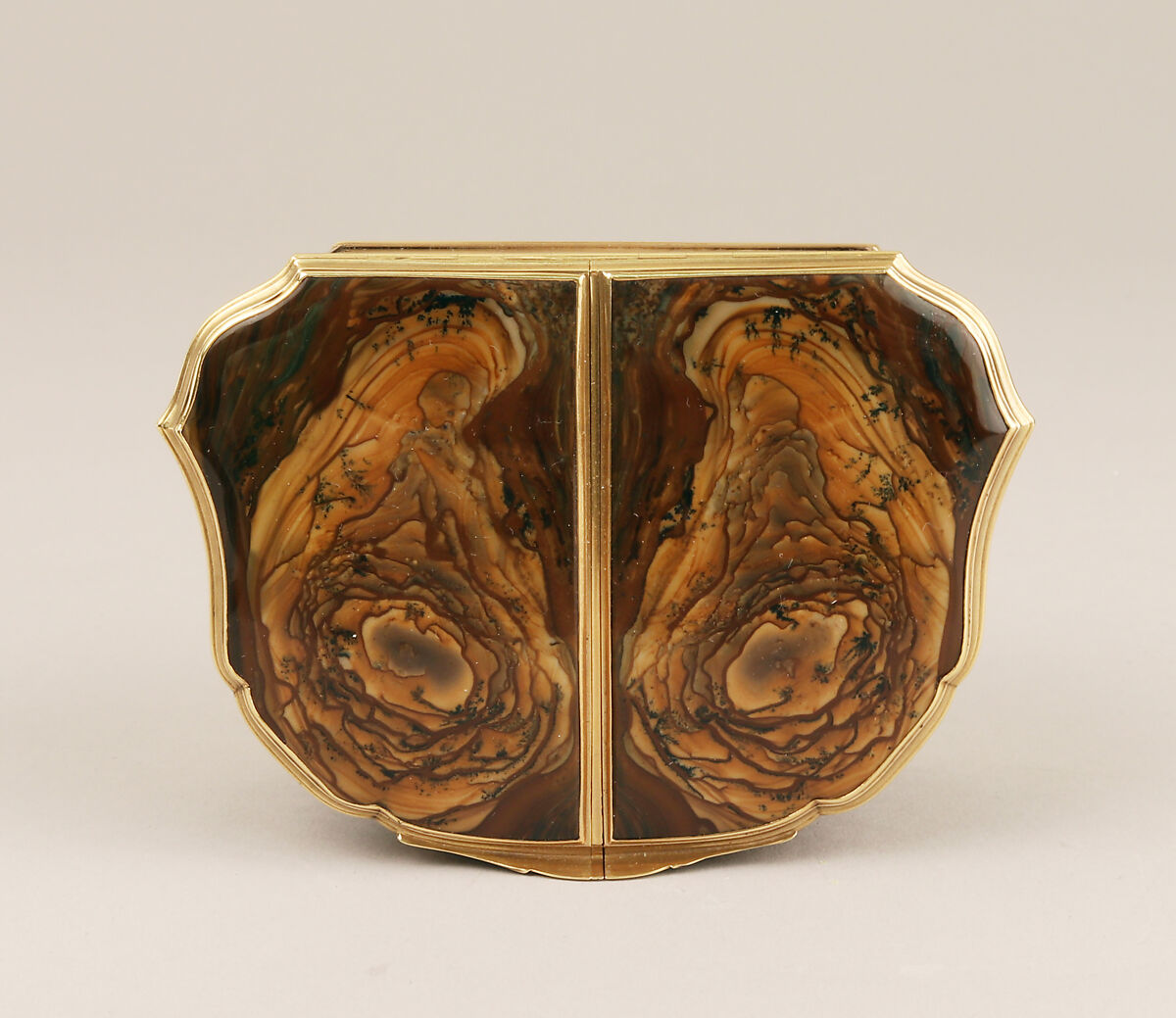 Double snuffbox, Nicolas Bouillerot (French, active Paris, 1720–1754), Brown agate; gold, French