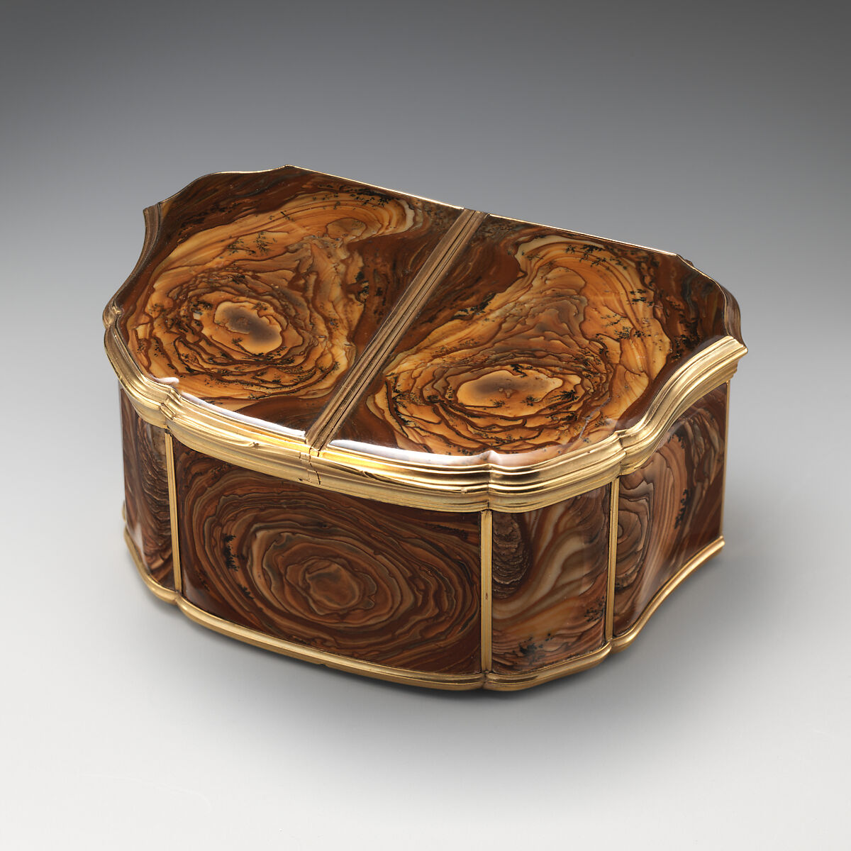 Double snuffbox, Nicolas Bouillerot (French, active Paris, 1720–1754), Brown agate; gold, French 