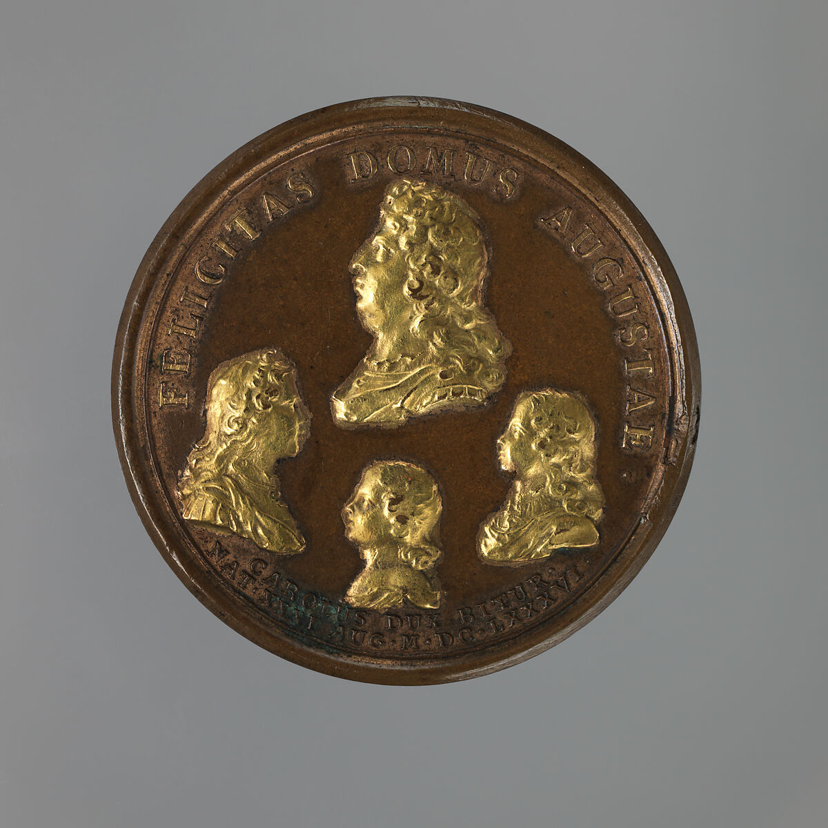 Louis XIV: Birth of the duc de Berry, 31 August 1686, Jean Mauger (French, 1648–1722), Bronze with partial gilding, French