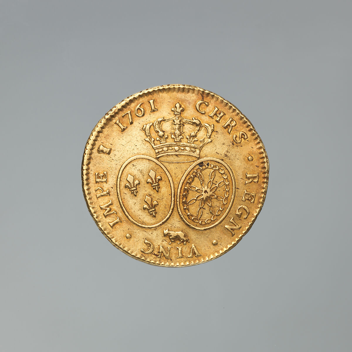 Double Louis d’or of Louis XV of France (b. 1710; r. 1715–74), Joseph-Charles Roettiers (French, Paris 1691–1779 Paris), Gold, French