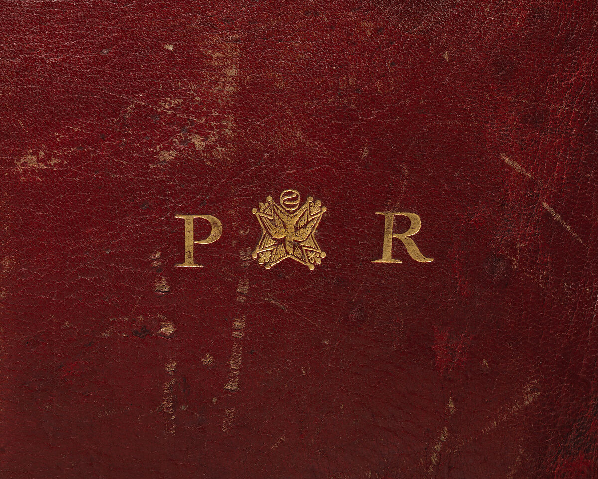 Coffer stamped with the arms of Marie Thérèse of Savoy as the Countess of Artois, attributed to les frères Riollant (French), Wood, red morocco gilt-tooled leather, brass metal handle and clasps; silk lining, French