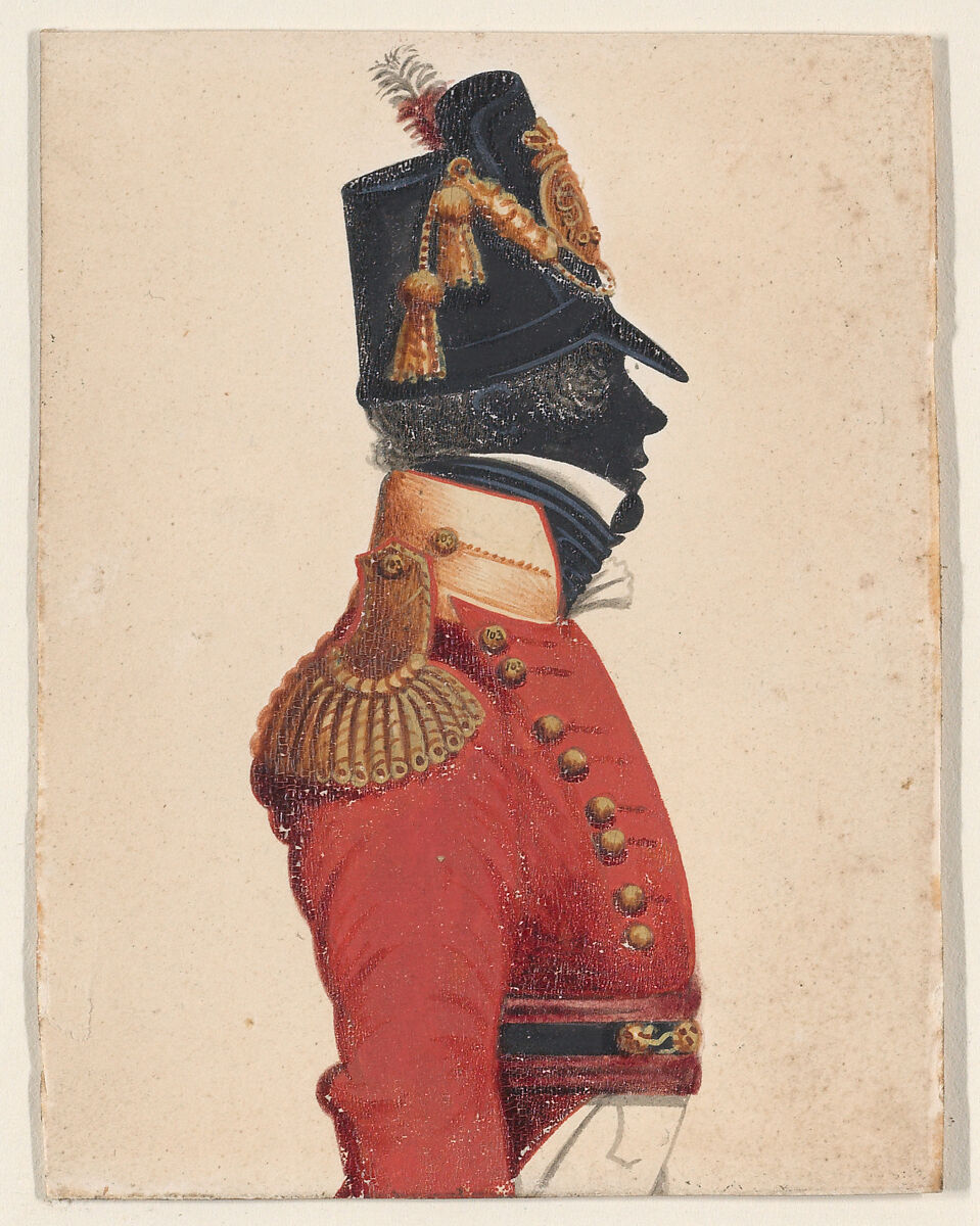 Half-length silhouette of a young officer of the 103rd regiment, John Buncombe (British, born Newport, Isle of Wight, ca. 1809), Watercolor, gouache (bodycolor), and pen and ink 