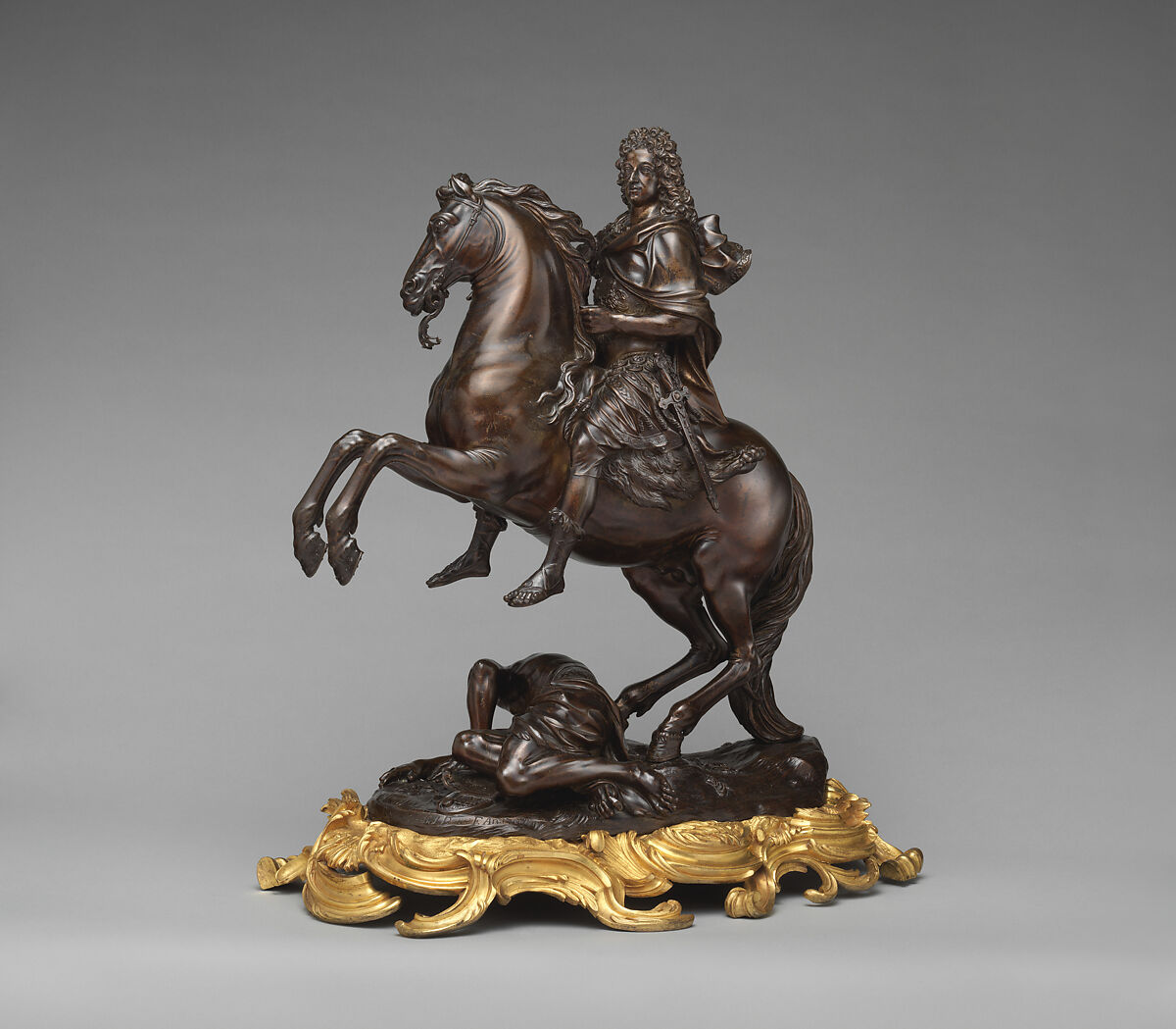 Elector Maximilian II Emanuel of Bavaria on Horseback, Roger Schabol (Flemish, active Paris, ca. 1690– after 1714), Bronze, with gilt-bronze base of about two decades later, Flemish, Brussels 