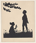 Silhouette of two children playing