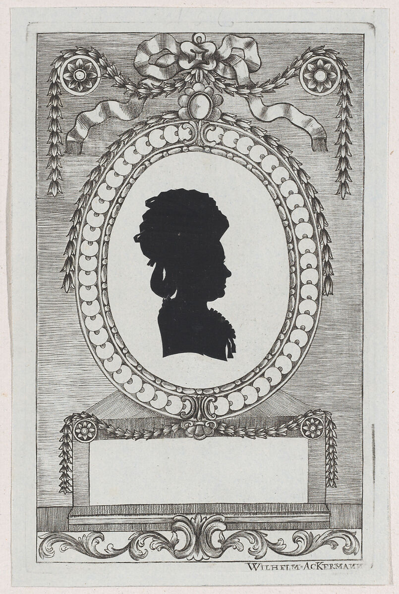 Silhouette of Gräfin Coreth, Wilhelm Ackermann (German, 1764–1834), Cut paper pasted on etched frames 