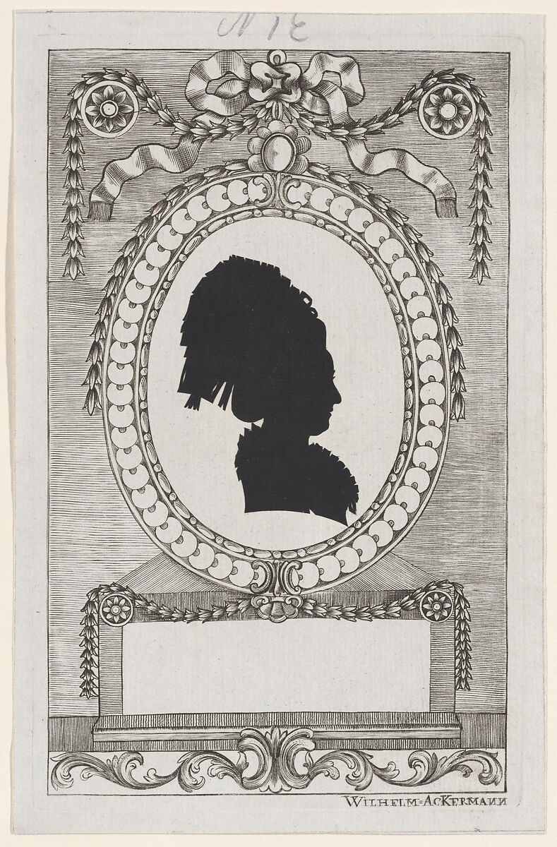 Silhouette of Gräfin Enzenberg, Stiftsfräulein, Wilhelm Ackermann (German, 1764–1834), Cut paper pasted on etched frames 