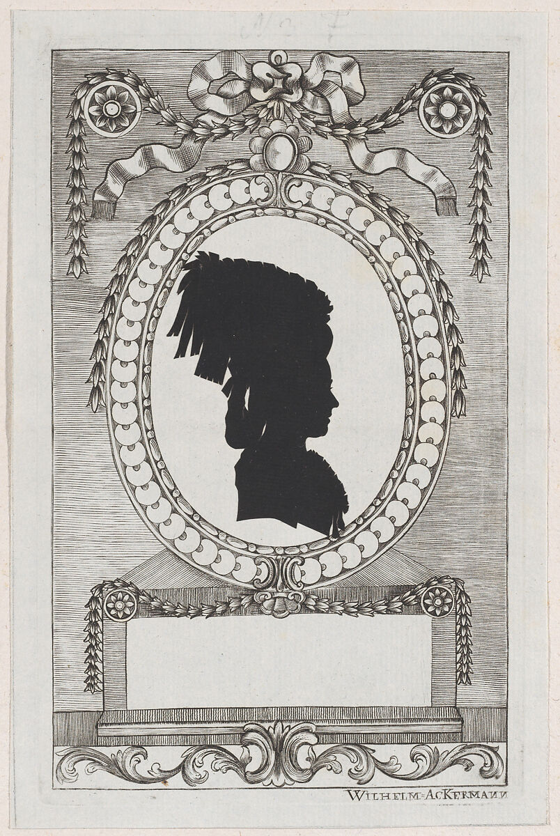 Silhouette of Gräfin Ferrari, Wilhelm Ackermann (German, 1764–1834), Cut paper pasted on etched frames 