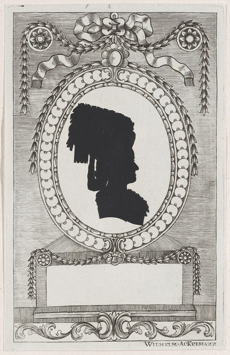 Silhouette of Trapp, Stiftsfräulein, Wilhelm Ackermann (German, 1764–1834), Cut paper pasted on etched frames 