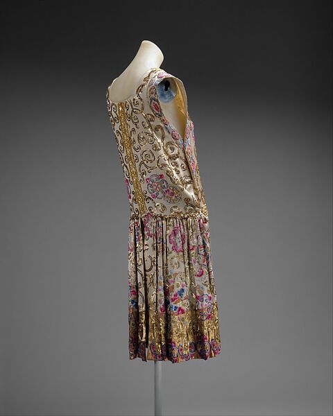 Evening dress, House of Patou (French, founded 1914), silk, glass, metallic thread, plastic, French 