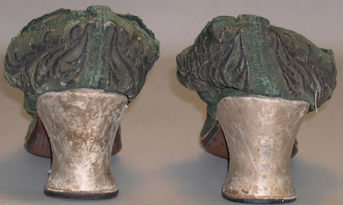 Shoes, silk, silver, probably British