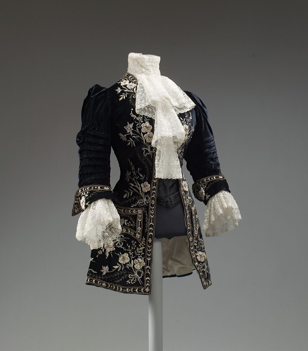 Riding ensemble, Morin Blossier (French), silk, metal thread, ostrich feathers, French 