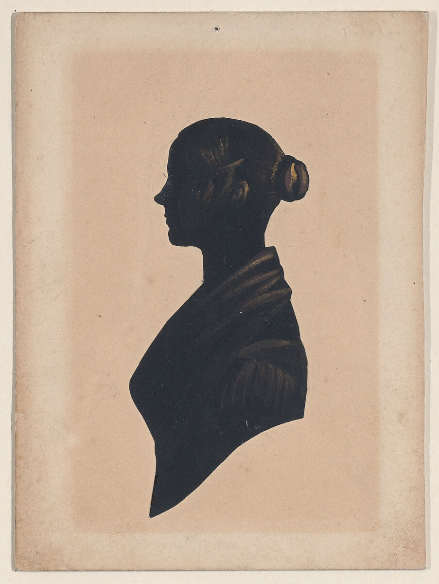 Silhouette of an unknown young lady, Peter Skeolan (British, active Manchester, 1848), Cut paper with gold highlights 
