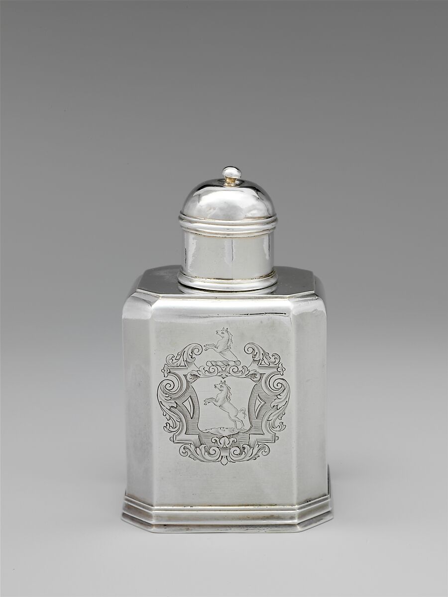 Tea Caddy, Simeon Soumaine (baptized 1685–ca. 1750), Silver, American 