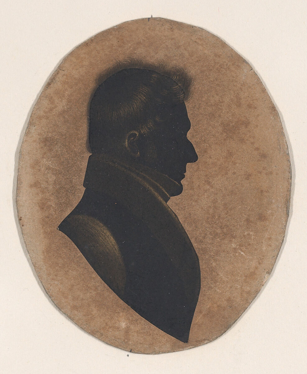 Silhouette of a man in profile to the right, William Bache (American (born England), Bromsgrove, Worcestershire 1771–1845 Wellsboro, Pennsylvania), Cut paper, pen and ink, and white highlights 