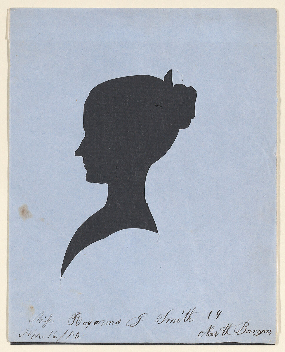 Silhouette of Miss Roxanna G. Smith, 19, North Bangor, Maine, Galen Jerome Brewer (American, Brewer, Maine 1819–1894), Hollow cut paper 