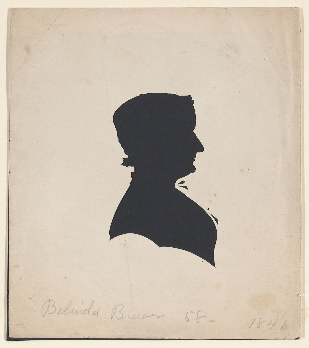 Silhouette of Belinda Brewer, Brewer, Maine, mother of the artist, Galen Jerome Brewer (American, Brewer, Maine 1819–1894), Hollow cut paper 