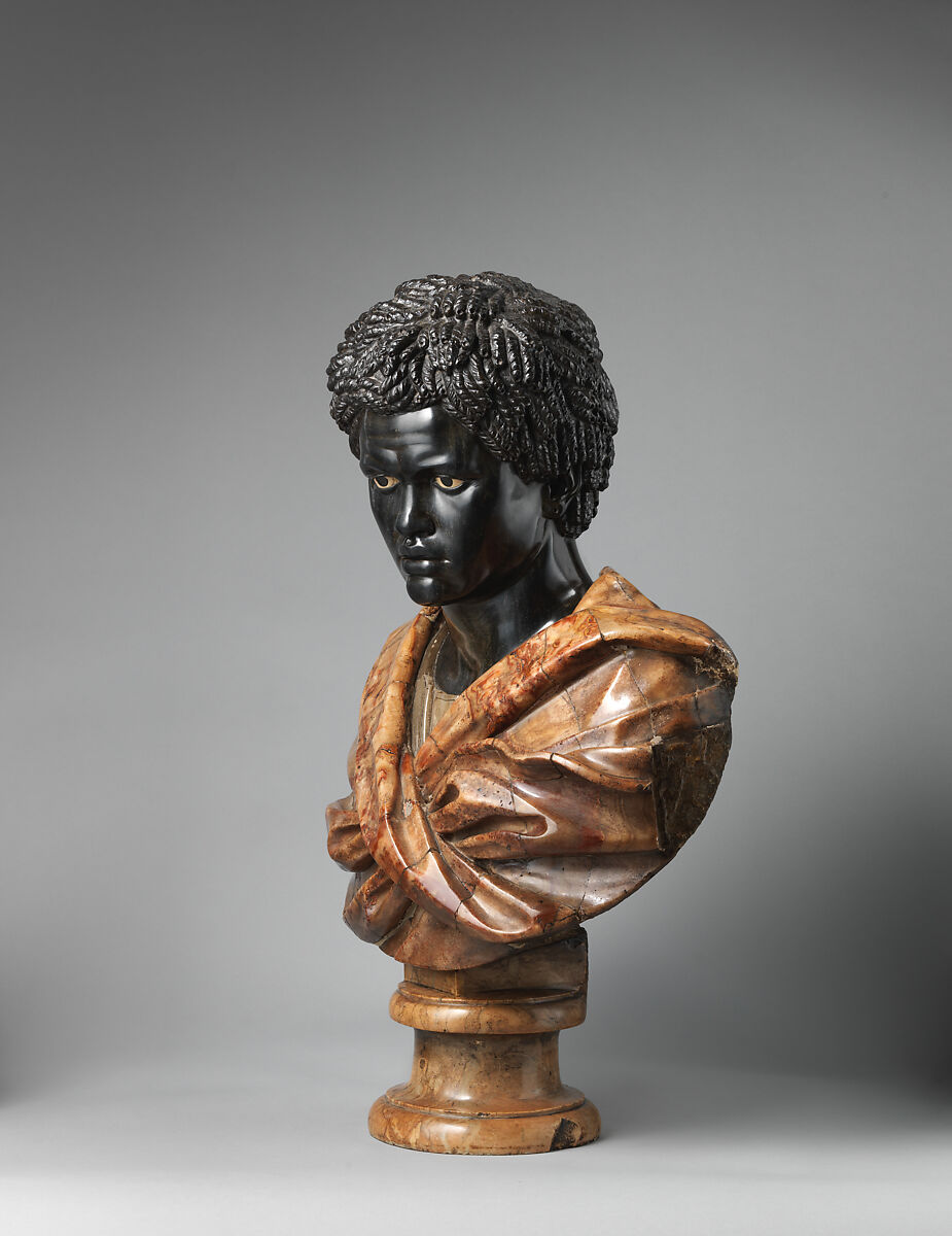 Bust after the Borghese Moor, In emulation of Nicolas Cordier (1567–1612), Marble of different colors, French