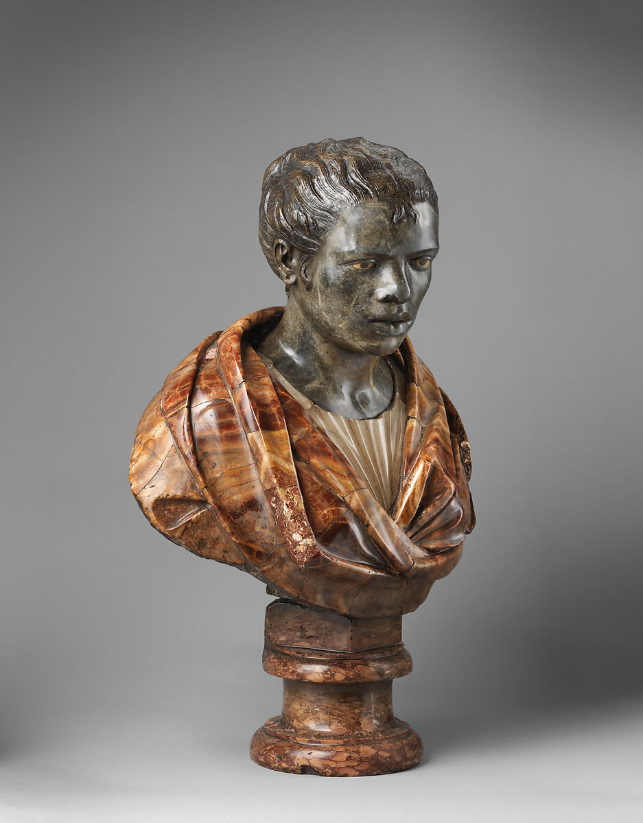 Bust of a Woman, In emulation of Nicolas Cordier (1567–1612), Marble of different colors, French