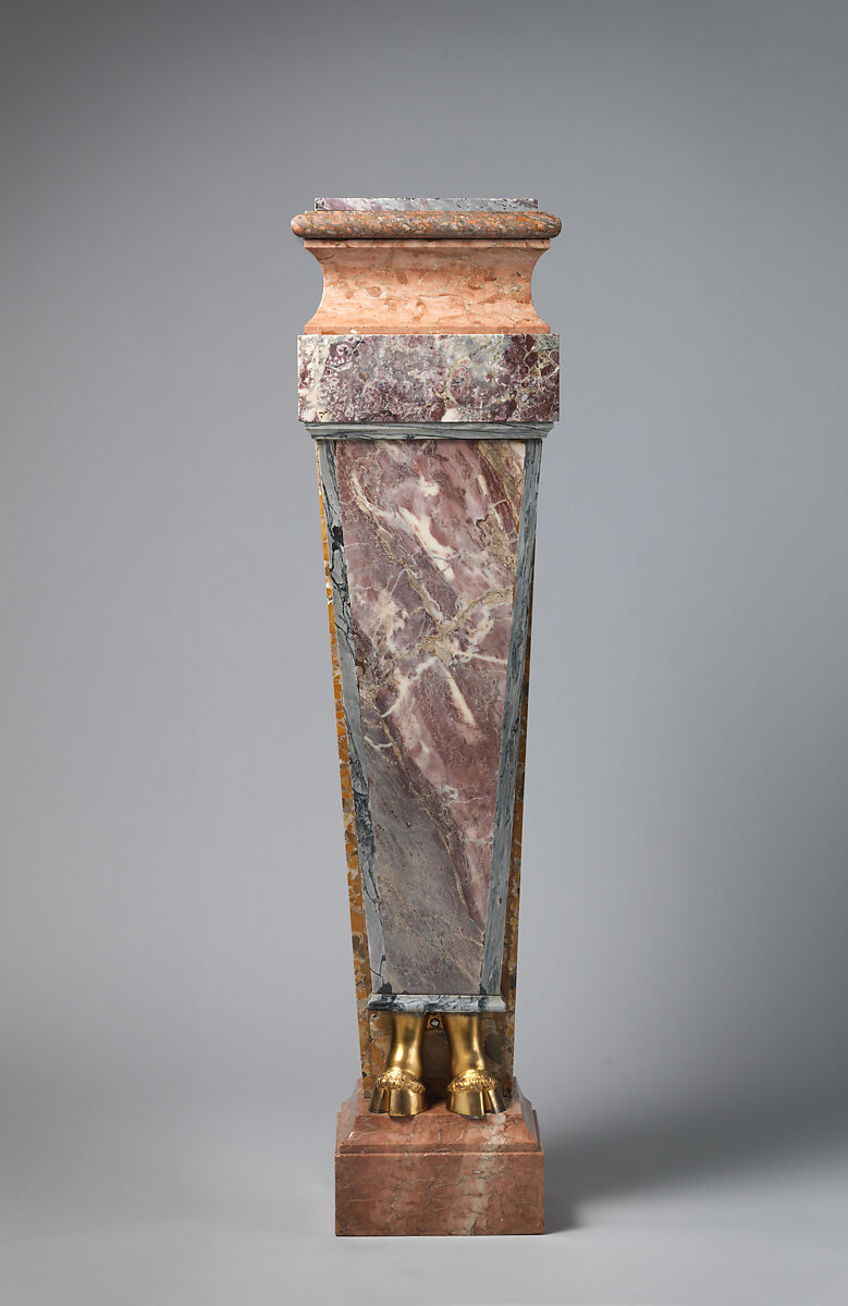 Pedestal with hooves (one of a pair), Colored marble and gilt metal, Italian 