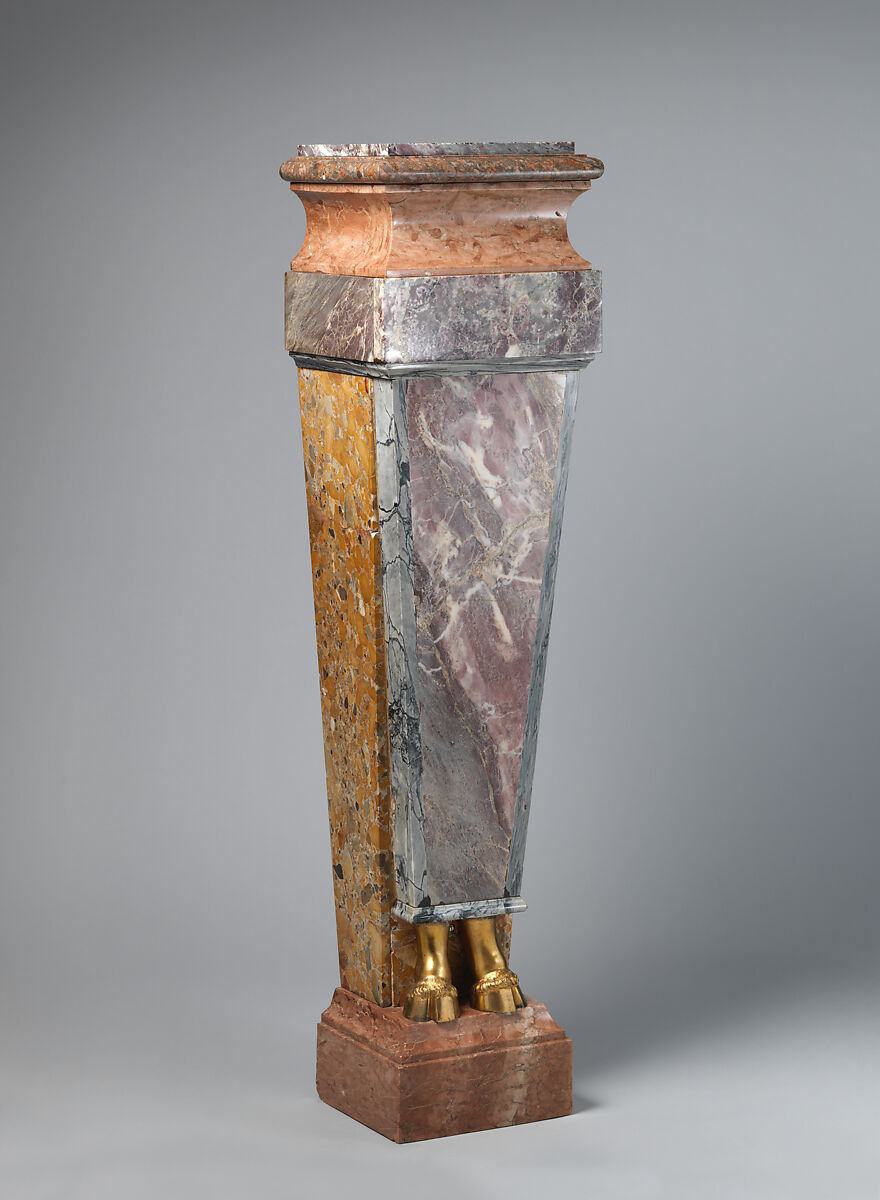 Pedestal with hooves (one of a pair), Colored marble and gilt metal, Italian