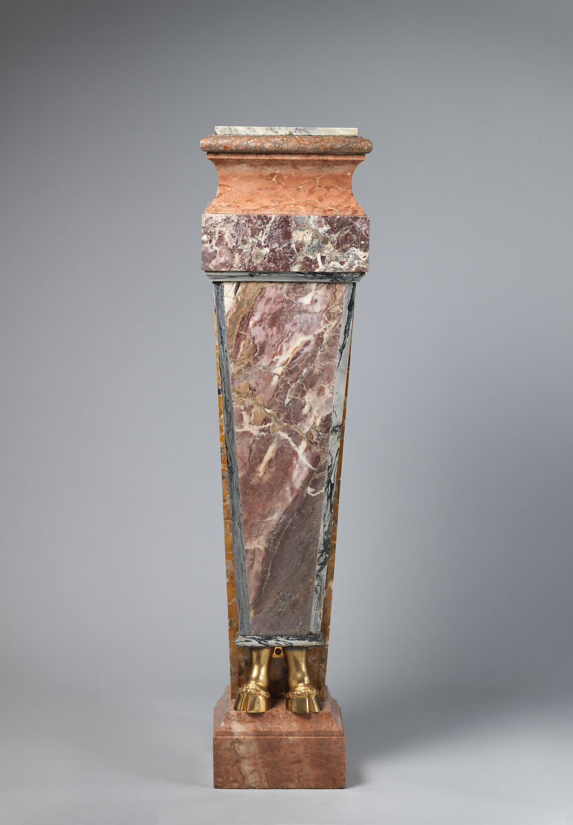 Pedestal with hooves (one of a pair), Colored marble and gilt metal, Italian 