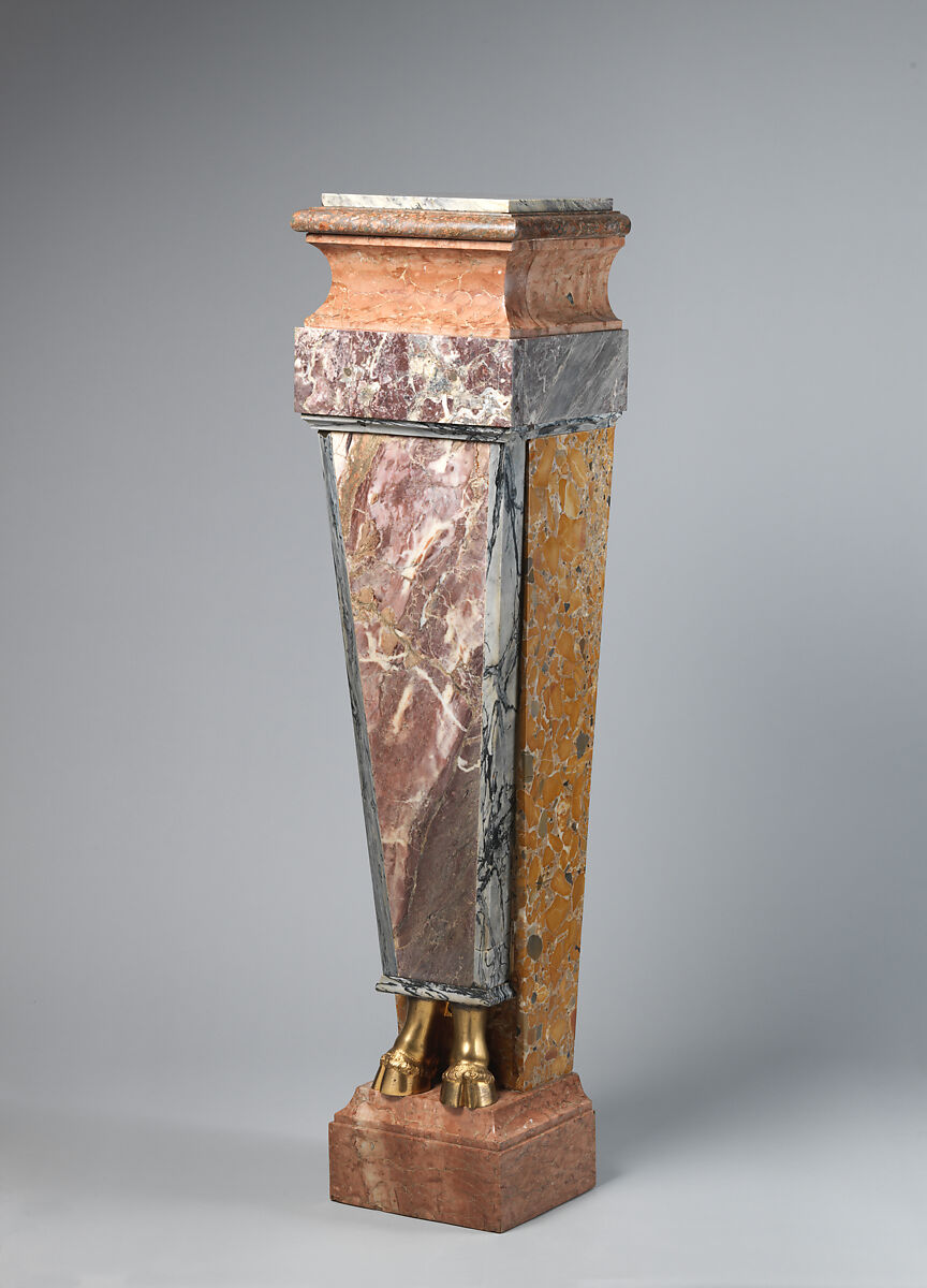 Pedestal with hooves (one of a pair), Colored marble and gilt metal, Italian