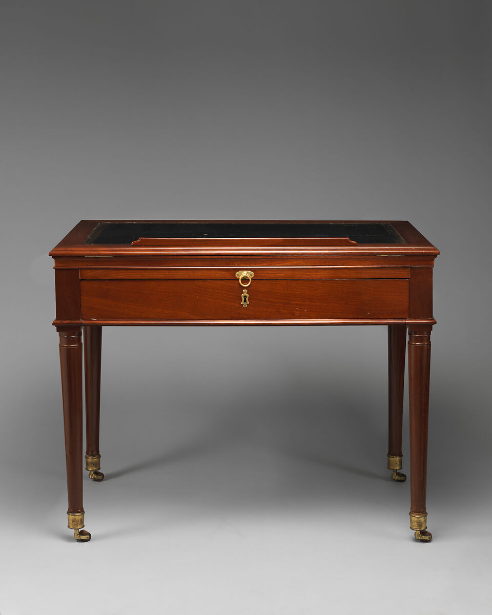 Architect’s table (table à la Tronchin), Jean-François Leleu (1729–1807, master 1764), Mahogany and mahogany veneer on oak, gilt bronze, white metal, and leather, French
