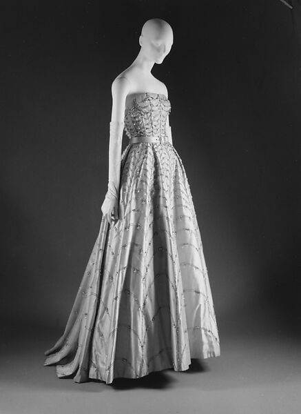 Ball gown, House of Dior (French, founded 1946), silk, nylon, glass, metallic, French 