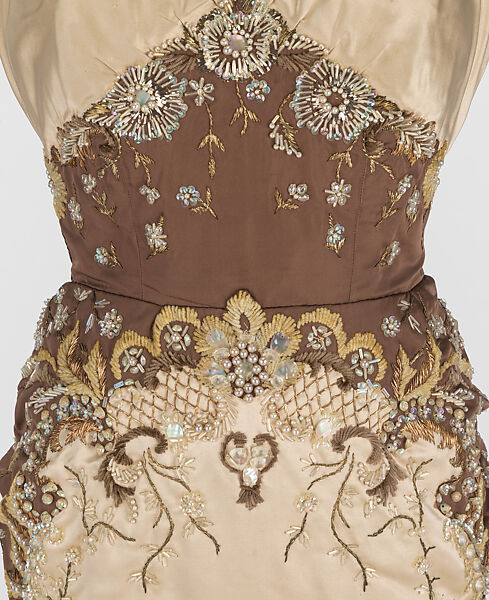 "Oriane", House of Balmain (French, founded 1945), silk, glass, plastic, shells, metal, French