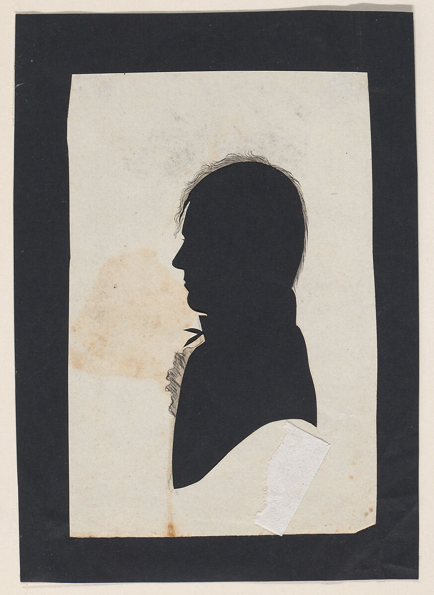 Silhouette of an unknown man, Moses Chapman (American, 1783–1821), Hollow cut paper with pen and ink additions 