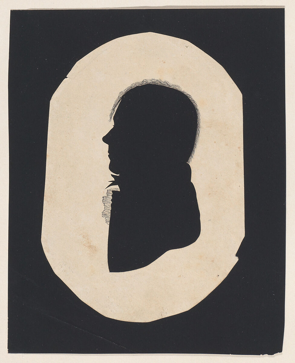Silhouette of an unknown man, Moses Chapman (American, 1783–1821), Hollow cut paper with pen and ink additions 