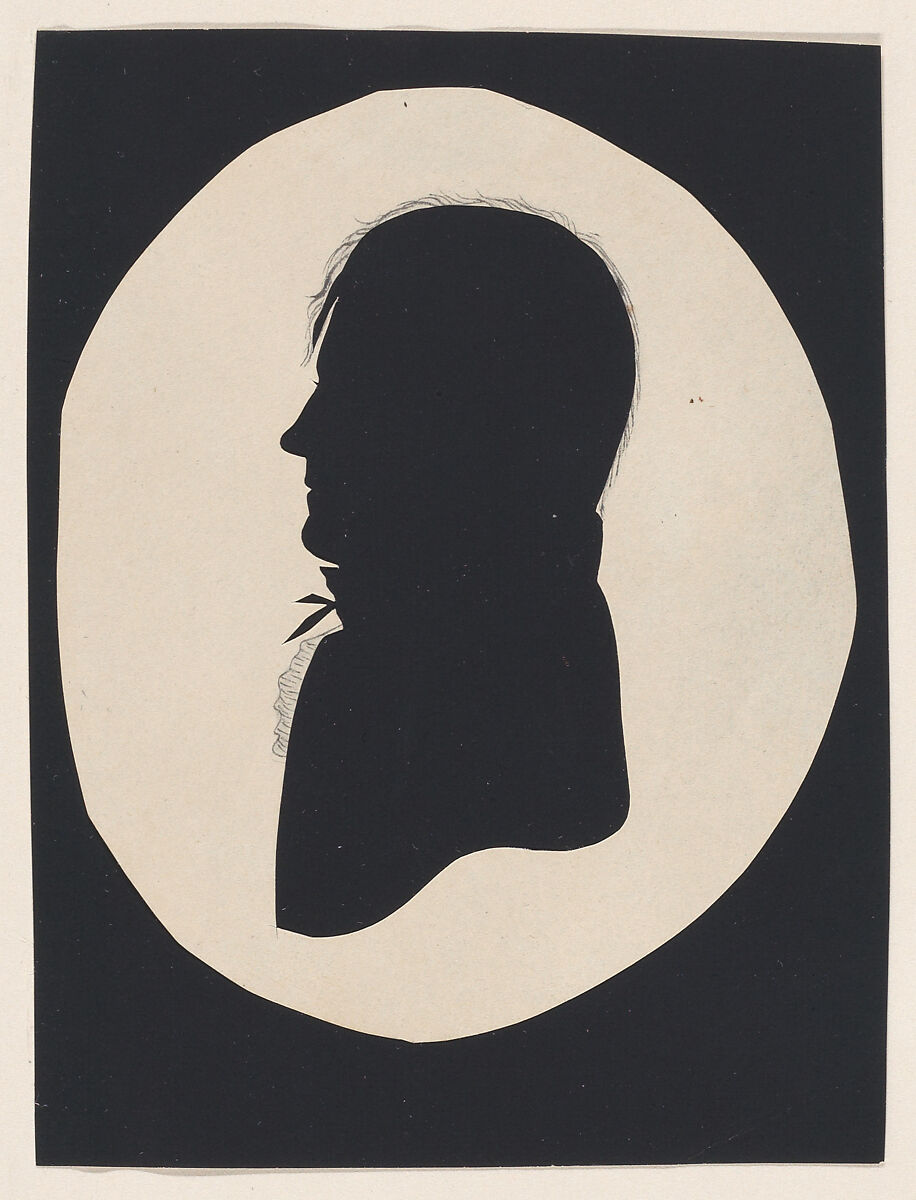 Silhouette of an unknown man, Moses Chapman (American, 1783–1821), Hollow cut paper with pen and ink additions 