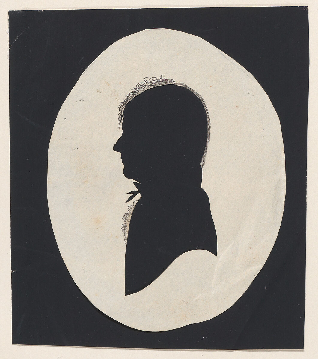 Silhouette of an unknown man, Moses Chapman (American, 1783–1821), Hollow cut paper with pen and ink additions 