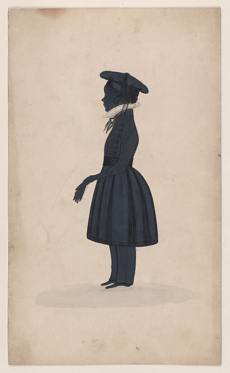 Silhouette of an unknown young boy, full length to the left, George Angelo Crowhurst (British, active Brighton, died 1844), Pen and ink, brush and gray wash, and gouache (bodycolor) 