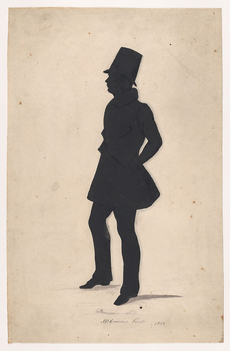 Silhouette of C. J. Croome, full length to left, J. D. Croome (British, active London, 1833–52), Pen and ink, brush and gray wash 
