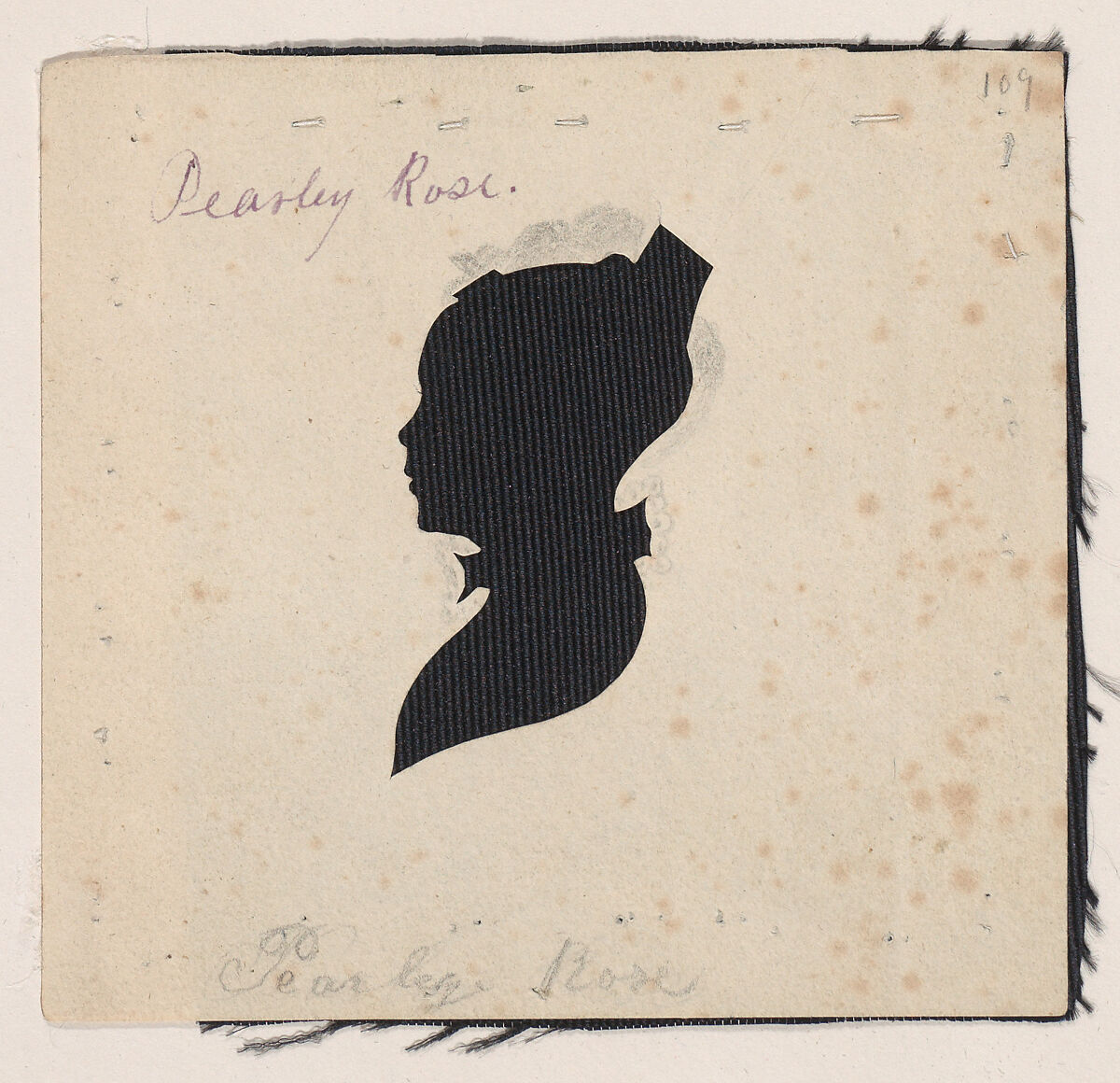 Silhouette of Pearley Rose, to left, Probably by William Chamberlain (American, born Loudon, New Hampshire, 1790), Hollow cut paper 