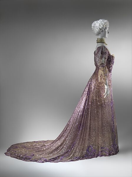 Evening dress, Henriette Favre, silk, sequins, French