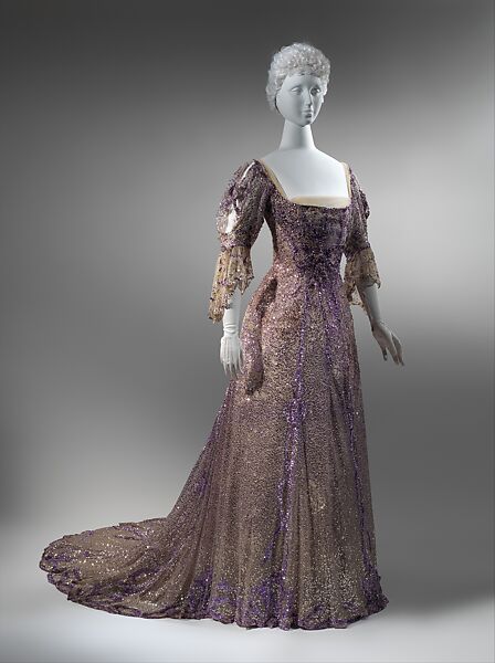 Evening dress, Henriette Favre, silk, sequins, French 