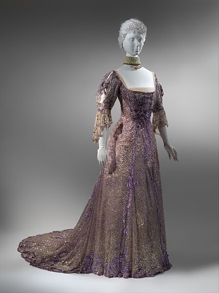 Evening dress, Henriette Favre, silk, sequins, French