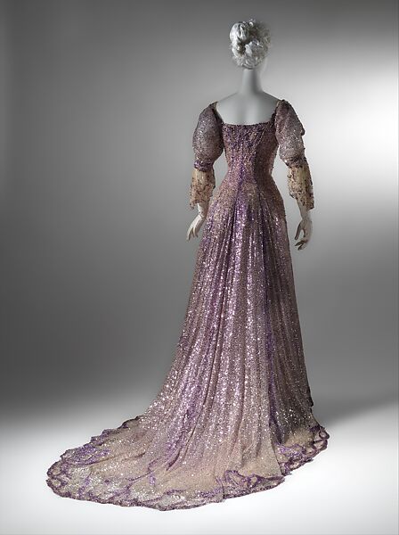 Evening dress, Henriette Favre, silk, sequins, French