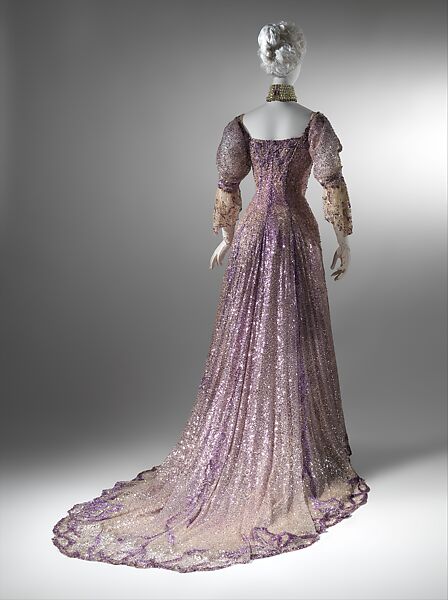 Evening dress, Henriette Favre, silk, sequins, French