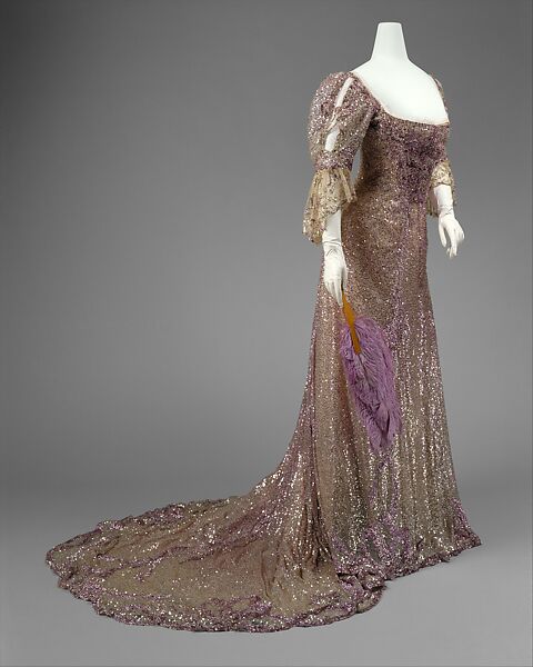 Evening dress, Henriette Favre, silk, sequins, French