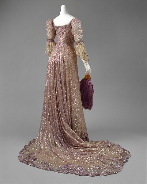 Evening dress, Henriette Favre, silk, sequins, French