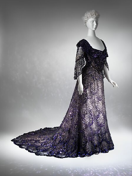 Evening dress, silk, sequins, French 