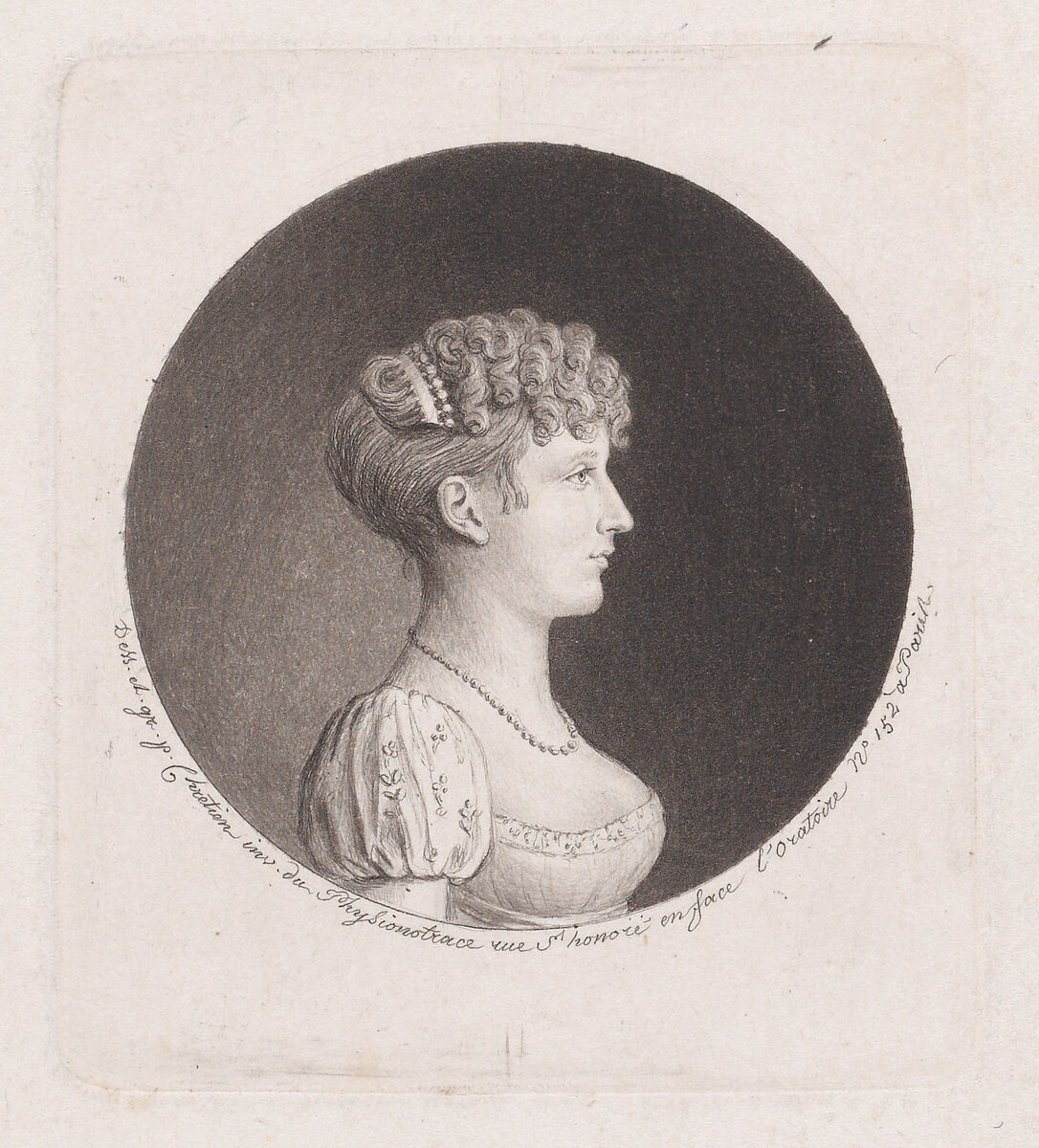 Portrait of Madame Récamier, Gilles Louis Chrétien (French, Versailles 1754–1811 Paris), Etching and aquatint 