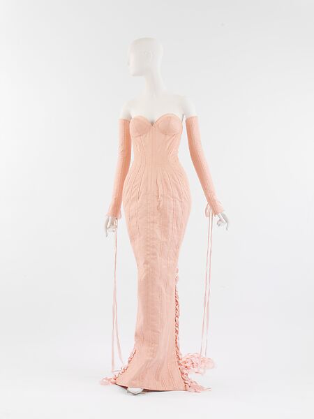 Evening ensemble, Jean Paul Gaultier (French, born 1952), (a, b) silk, glass, synthetic fiber; (c) silk, synthetic fiber, leather, French