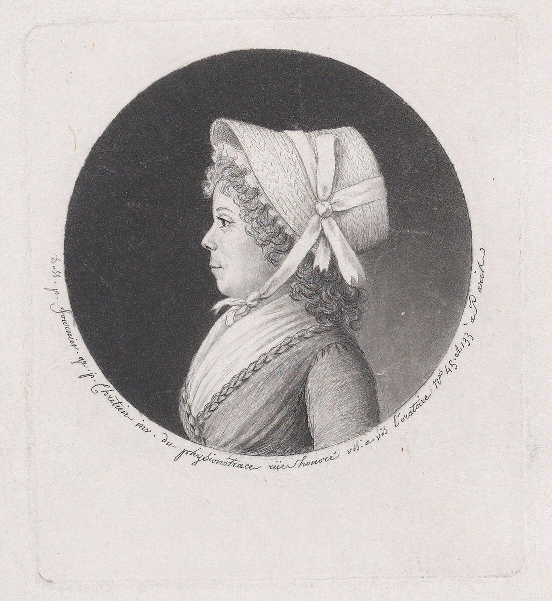 Portrait of a woman in a bonnet, Gilles Louis Chrétien (French, Versailles 1754–1811 Paris), Etching and aquatint 