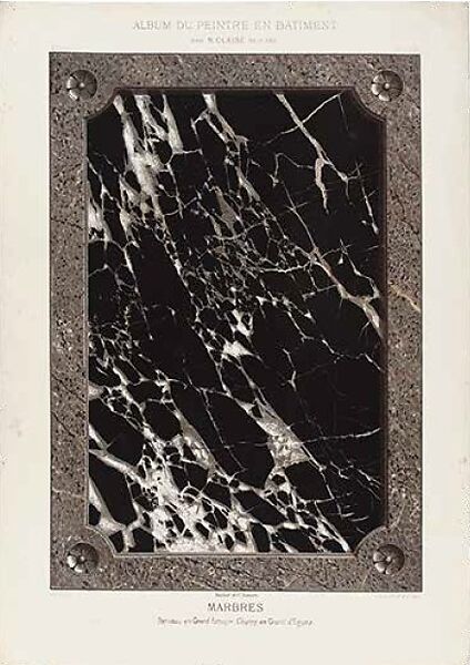 “Marbles”
Plate XXX, Album du peintre en bâtiment: Travaux élémentaires. Deuxième partie, Bois, marbres, lettres, Nicolas Glaise (French, 1825–1888), Chromolithograph 